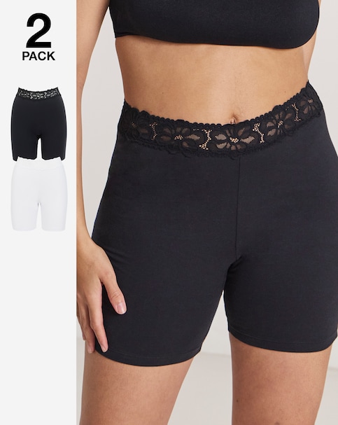 Pretty Secrets (2 Pack) Cotton Lace Trim Comfort Shorts