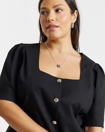 Simply Be Black Short Sleeve Square Neck Peplum Blazer