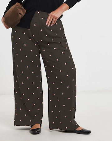 Chocolate Jersey Textured Wide Leg Trouser with Pink Spot