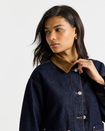 Indigo Cord Collar Denim Barn Jacket