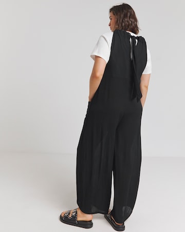 Black Crinkle Wide Leg Jumpsuit With Pockets