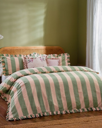 Wylder Birdie Stripe Cotton Blend Ruffle Duvet Set
