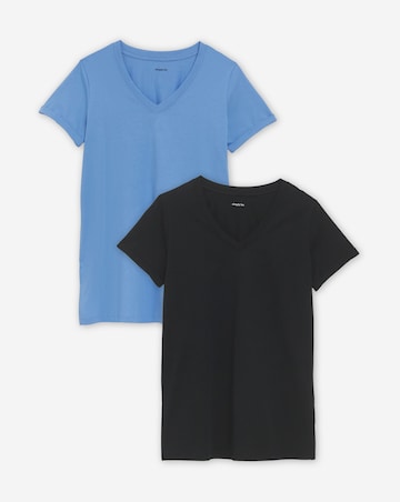 Black & Blue 2 Pack Longline V Neck T-Shirts