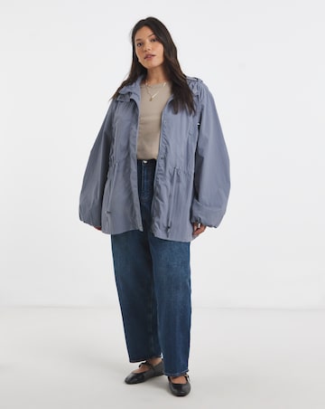 Slate Blue Waist Detail Hooded Parka