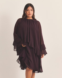 Plum Georgette Frill Skater Dress