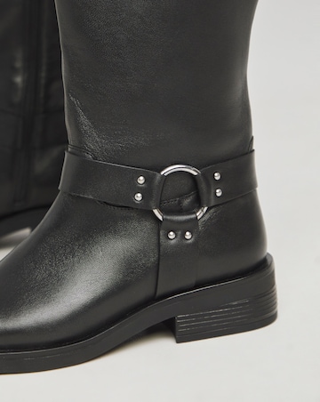 Dewey Leather Harness Detail Western Biker Boots Extra Wide EEE Fit Curvy Calf
