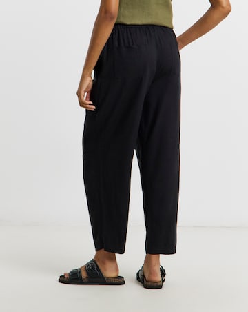 Black Tie Waist Linen Barrel Trousers