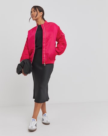 Pink Satin Quilt Lined Bomber Jacket