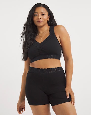 Pretty Secrets 2 Pack Cotton Comfort Lace Trim Shorts- Black/Black