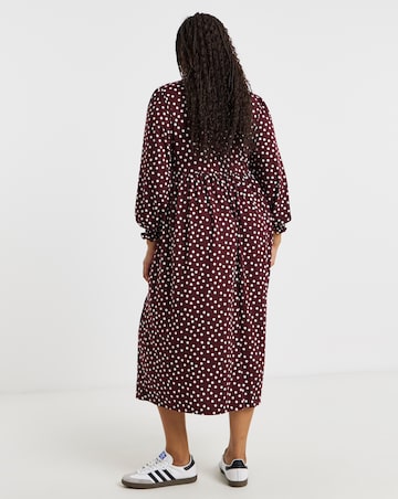 Spot Print Supersoft Midi Dress With Shirred Cuff