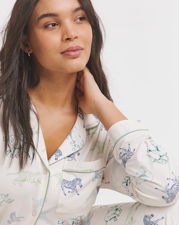 Chelsea Peers Jersey Colourful Animal Stampede Button Up Pyjama Set
