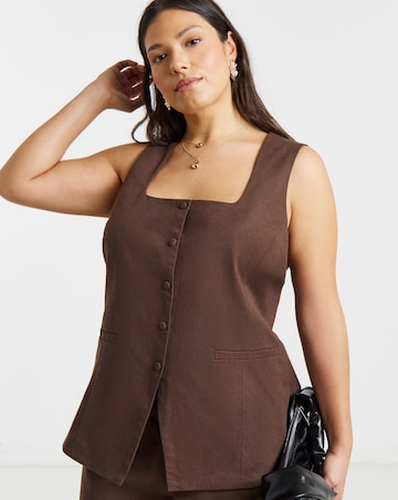 Simply Be Chocolate Linen Longline Square Neck Waistcoat