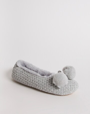 Ebony Pom Pom Ballerina Slippers Wide E Fit