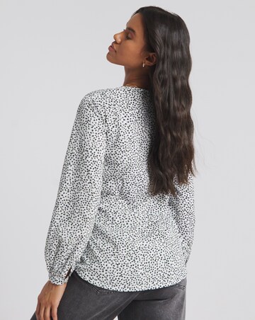 Spot Print Tie Front Relaxed Wrap Blouse
