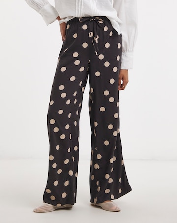 Simply Be Chocolate Spot Print Wide Leg Linen Trouser