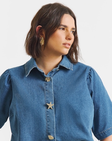 Simply Be Mid Wash Statement Button Denim Blouse