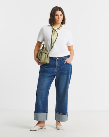 Blue Cropped Straight Leg Turn Up Jeans
