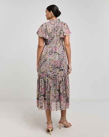 Jo by Joanna Hope Gold Foil Frill Shoulder Maxi Dress