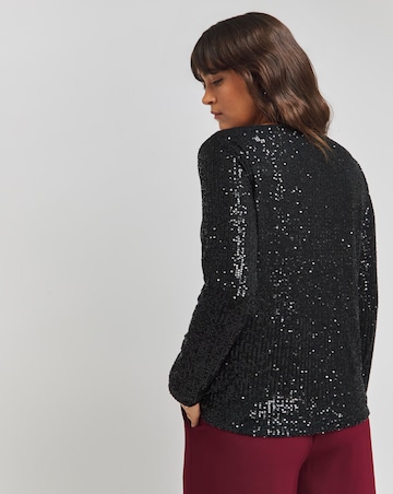 Black Linear Sequin Tie Front Cardi