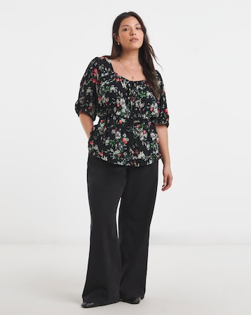 Black Floral Crinkle Blouse