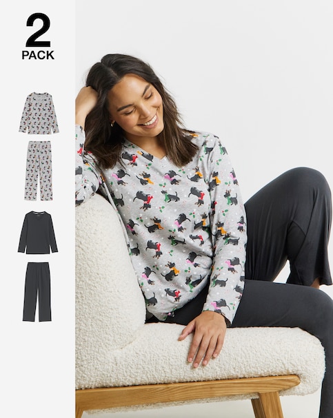 Pretty Secrets (2 Pack) Christmas Scottie Dog Value Pyjama Sets