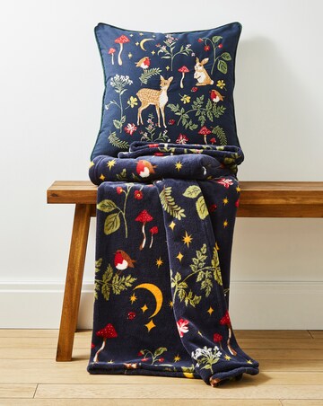 Woodland Animals Fleece Throw - Navy