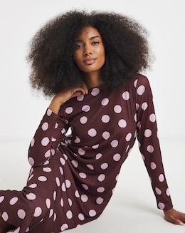 Burgundy And Pink Spot Print Mesh Midi Dress