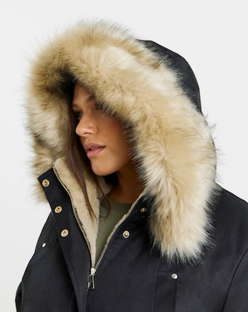 Black Hooded Fur Trimmed Parka