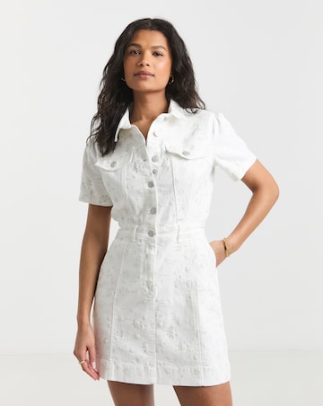 White All Over Embroidered Denim Floral Mini Dress