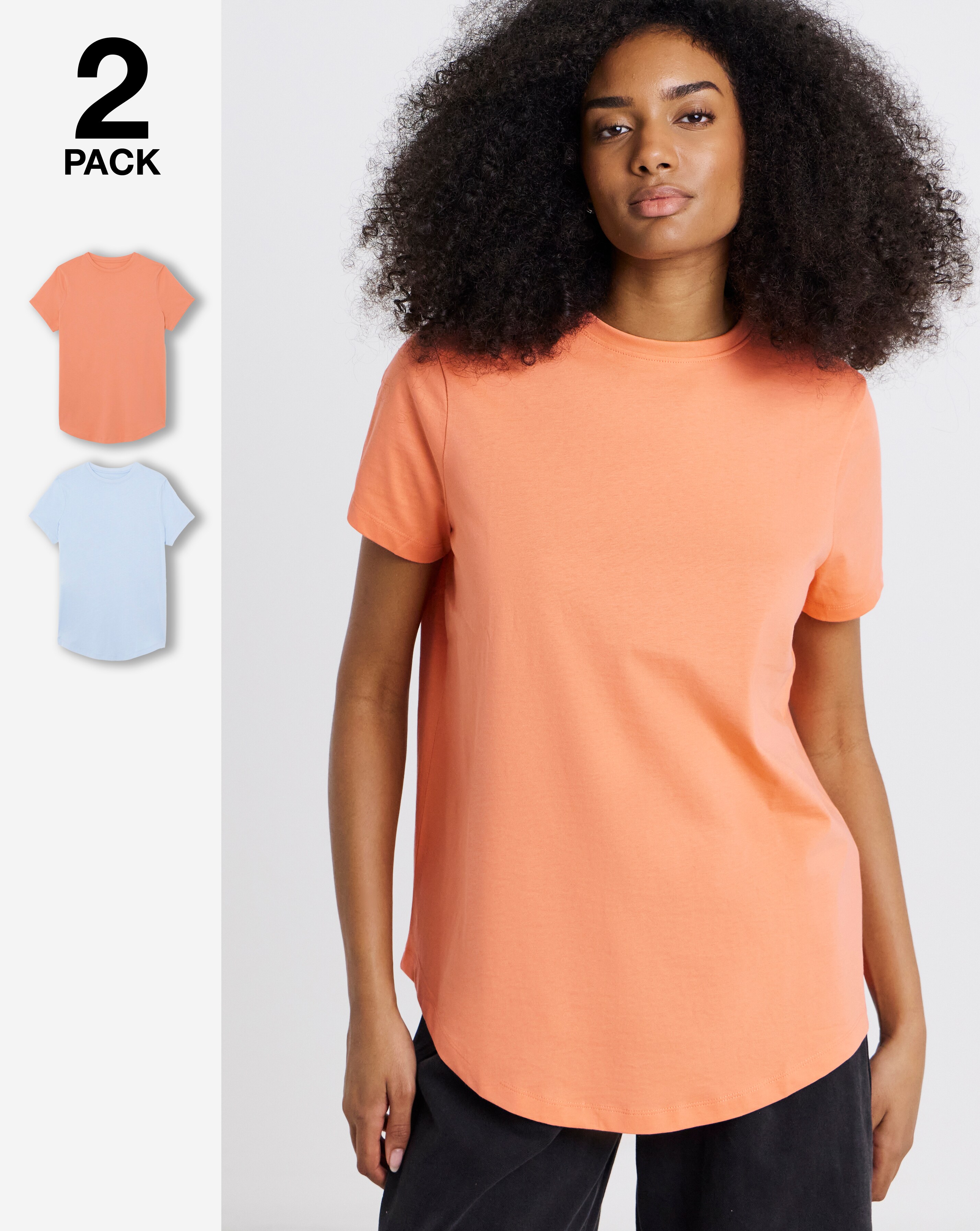 Peach and Blue 2 Pack Curved Hem Longline Tees