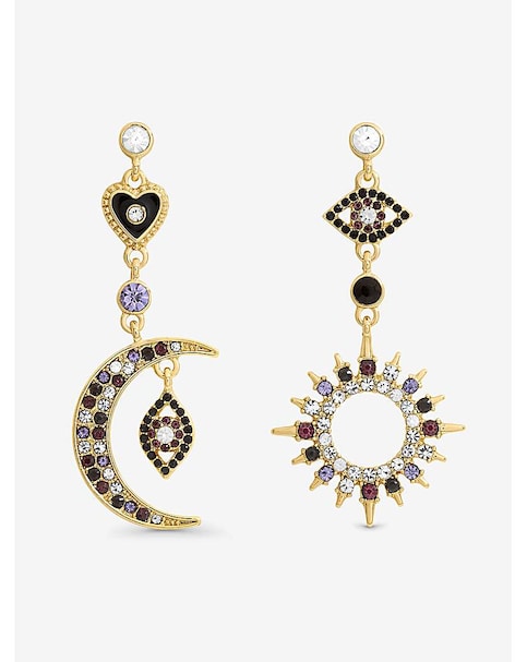 Mood Gold & Multi Colour Crystal Mismatch Celestial Earrings