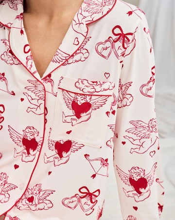 Chelsea Peers Classic Button Up Pyjama Set Valentines Cherub Print