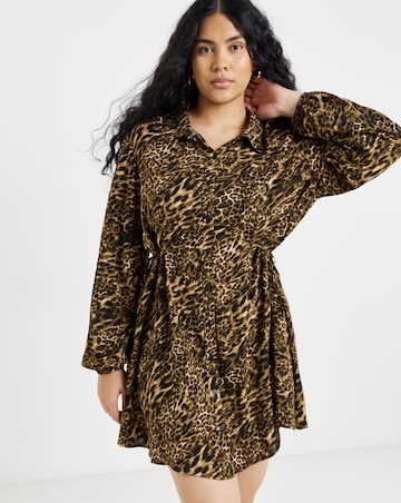 Leopard Print Shirt Dress With Cinch Waist Detail