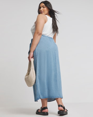 Mid Wash Denim Wrap Midi Skirt with Tencel TM Lyocell
