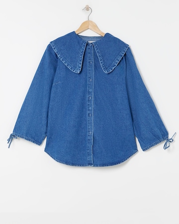 Mid Blue Oversized Collar Blouse