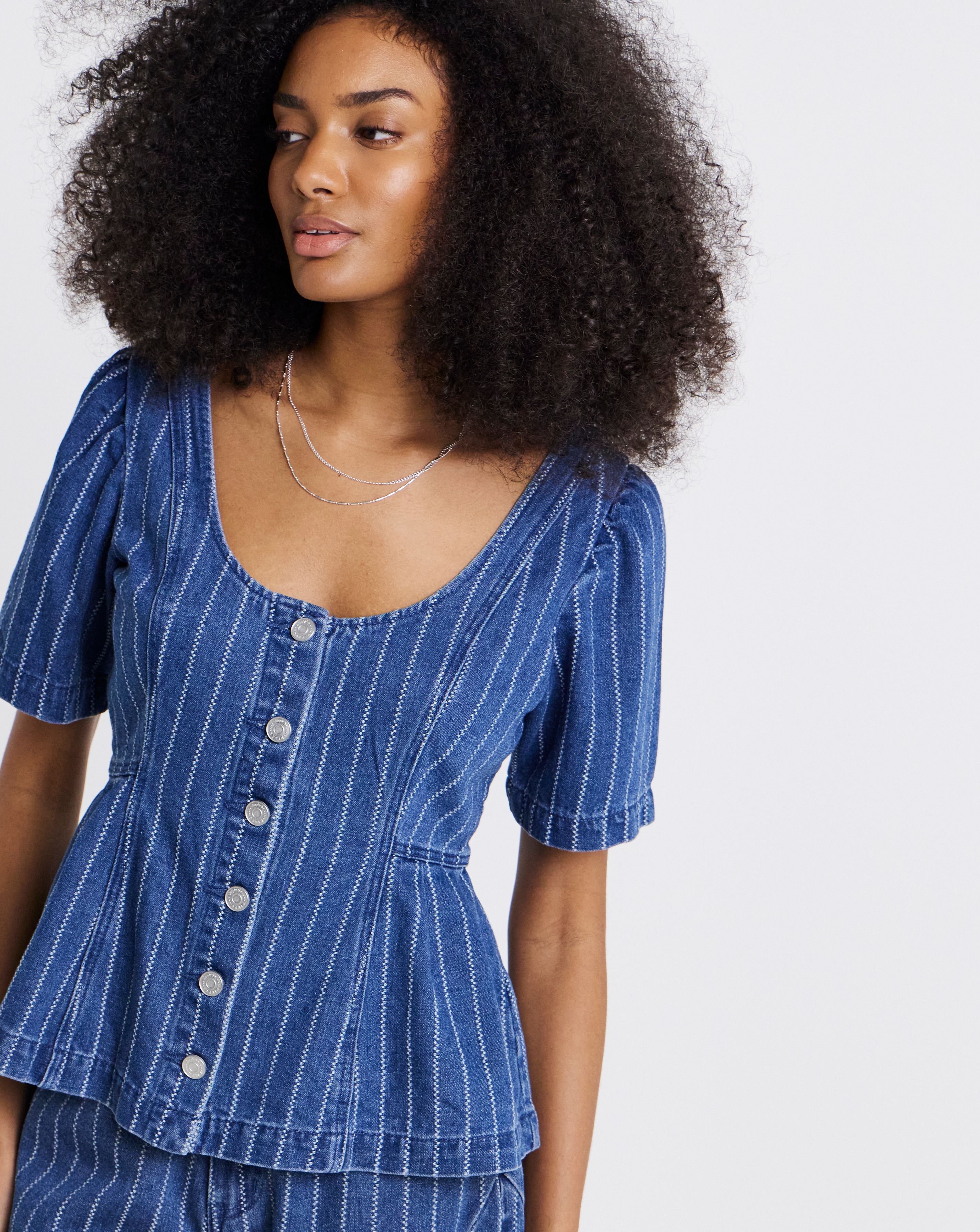 Simply Be Dark Blue Jacquard Stripe Denim Peplum Top Co Ord