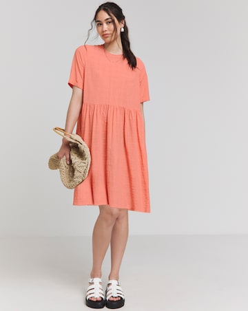 Coral Check Bow Detail Smock Dress