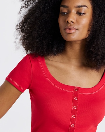 Red Scoop Neck Henley Tee