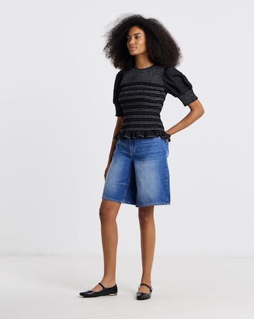 Mid Wash Denim Bermuda Shorts