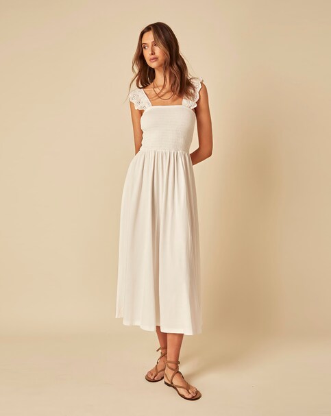 Nobody's Child Rita Broderie Jersey Mix Midi Dress - White
