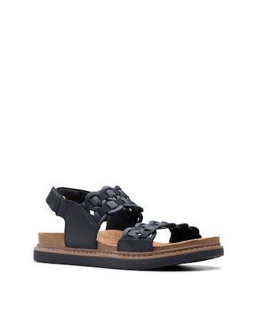 Clarks Black Leather Arwell Glide Sandals - Wide Fit (E)