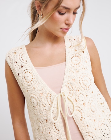 Simply Be Stone Crochet Tie Front Waistcoat