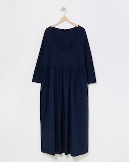 Navy Jersey Poplin Midi Dress