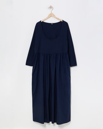 Navy Jersey Poplin Long Sleeve Midi Dance Dress