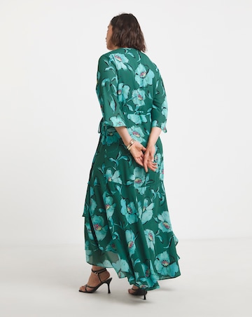Joanna Hope Printed Wrap Dress with Angel Sleeves
