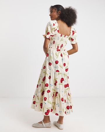 Neon Rose Cherry Print Midaxi Dress