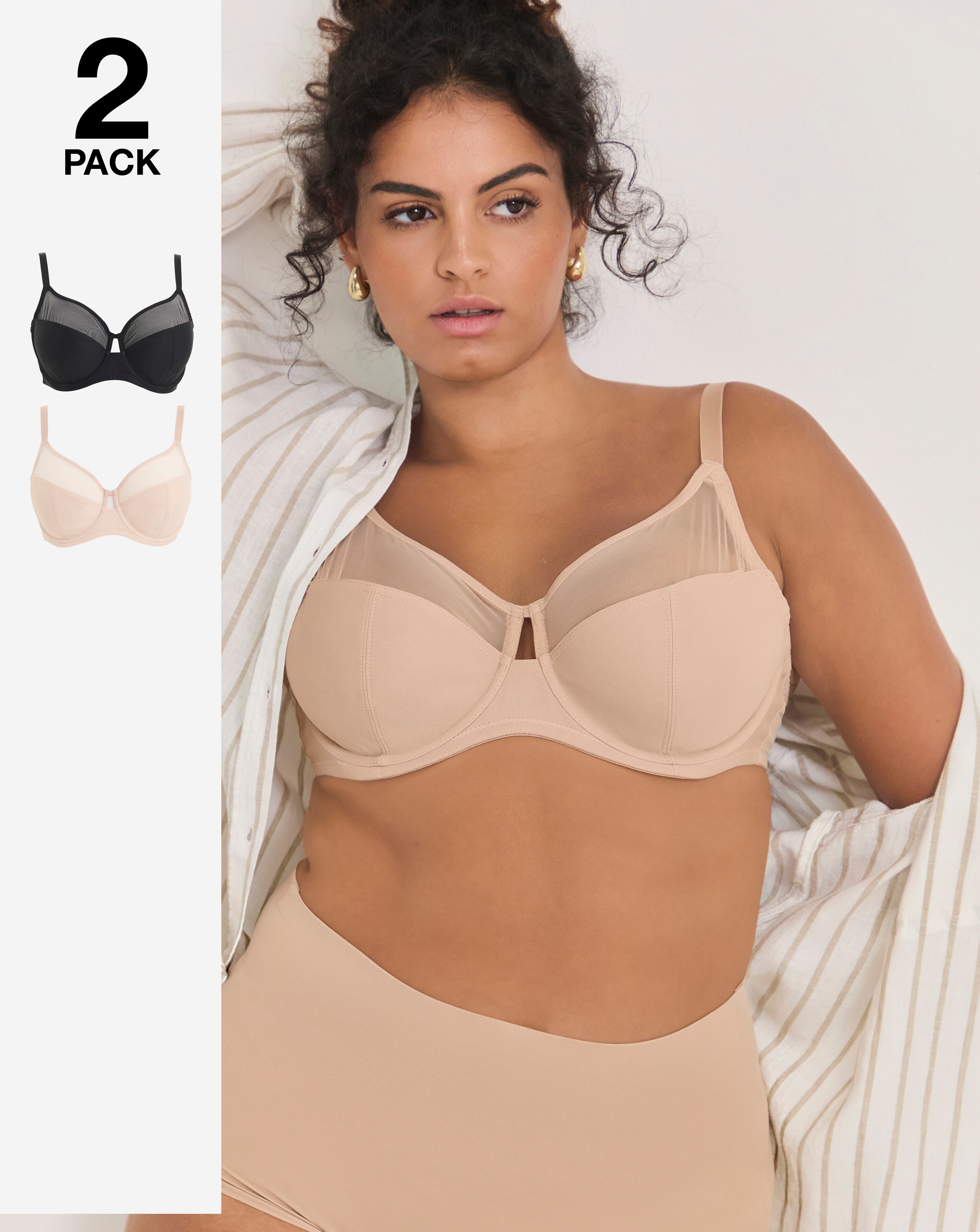 Pretty Secrets (2 Pack) Maisie Mesh Minimiser Wired Bras (D-J) Black/Almond