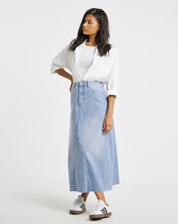 Pink Tint Denim Full Maxi Skirt