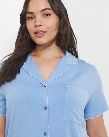 Figleaves Picot Trim Button Through Pyjama Shortie Set