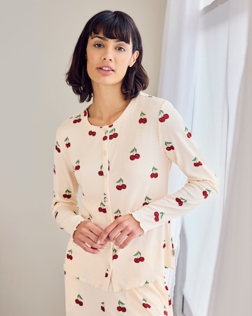 Chelsea Peers Cardigan Ribbed Long Pyjama Set Cherry Print